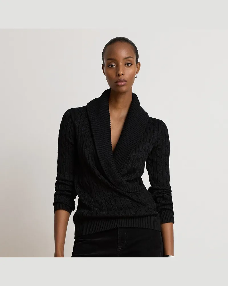 Ralph Lauren Kurzgrößen - Pullover mit Zopfmuster und Schalkragen Black