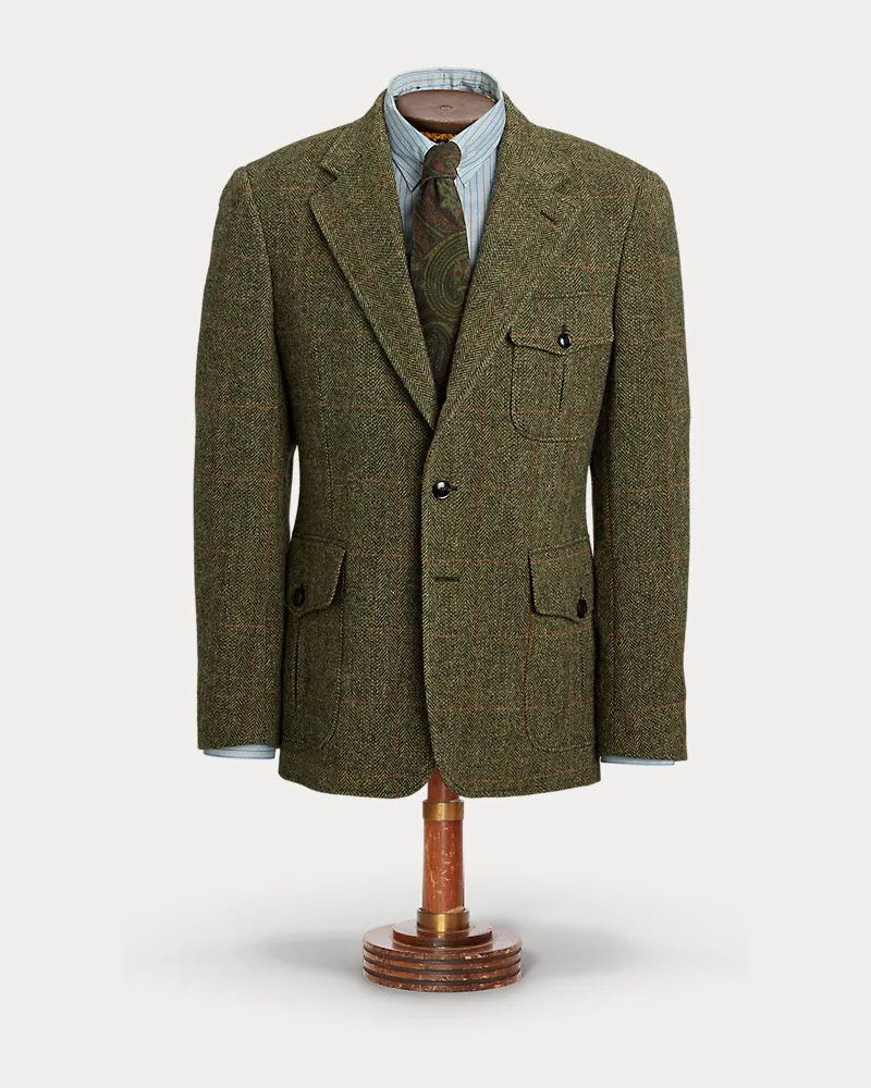 Ralph Lauren Woll-Anzugjacke mit Windowpane-Karo Green