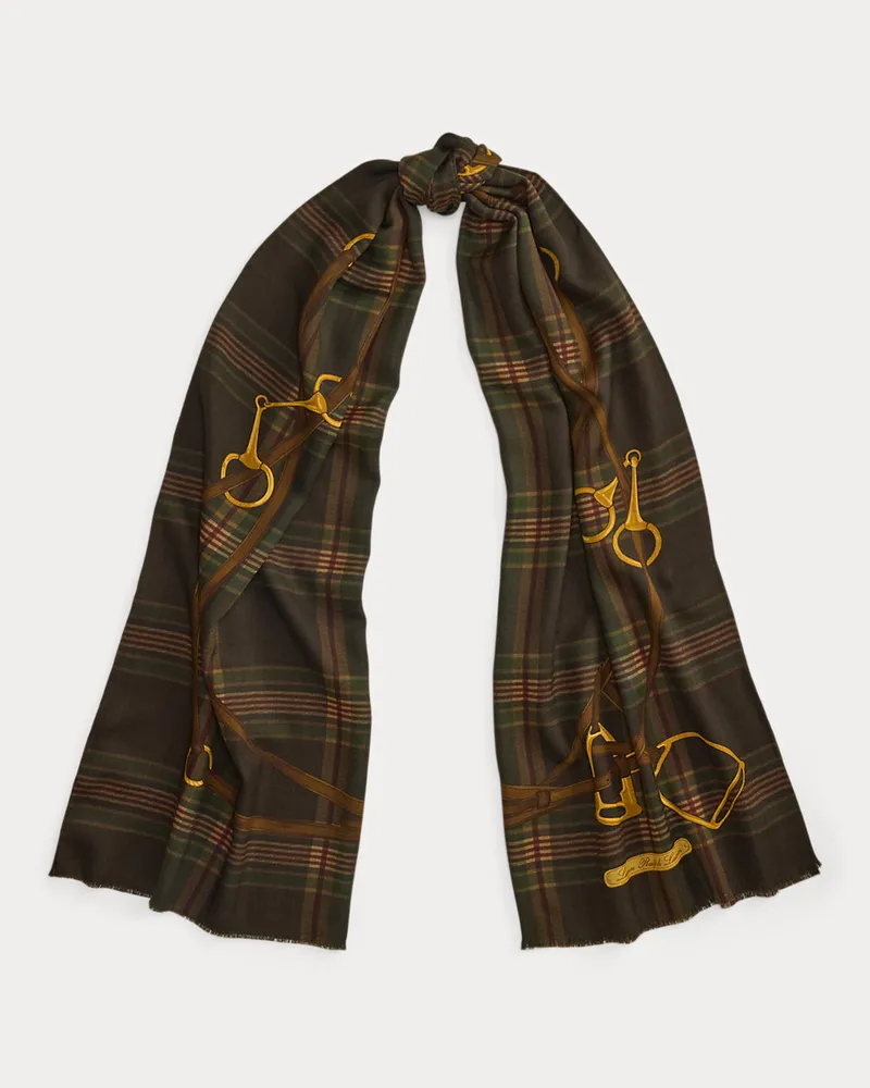 Ralph Lauren Karierter Wickelschal mit Gürteldruck Brown