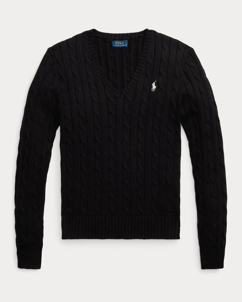 Ralph Lauren Pullover mit V-Ausschnitt und Zopfmuster Black