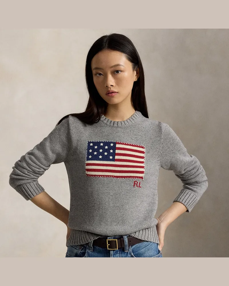 Ralph Lauren Rundhalspullover mit Flagge Grey