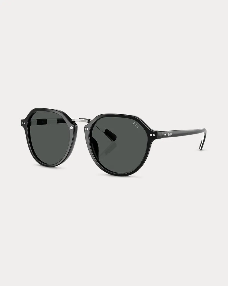 Ralph Lauren Runde Sonnenbrille mit Rugby-Streifen Black