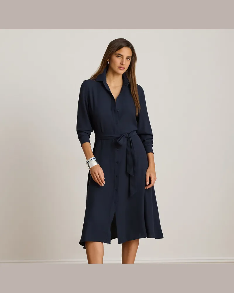 Ralph Lauren Kurzgrößen - Georgette-Hemdkleid mit Gürtel Blue