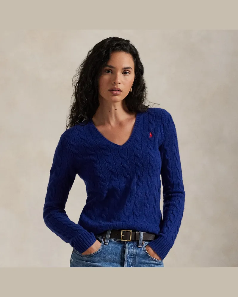 Ralph Lauren Woll-Kaschmir-Pullover mit Zopfmuster Blue