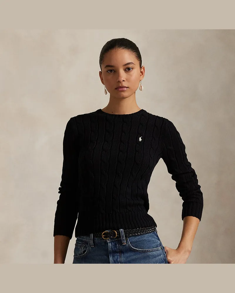Ralph Lauren Baumwoll-Rundhalspullover mit Zopfmuster Black