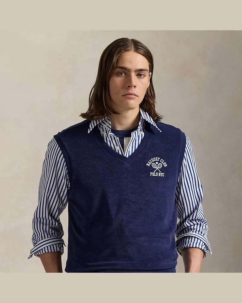 Ralph Lauren Bestickte Weste aus Frottee Blue