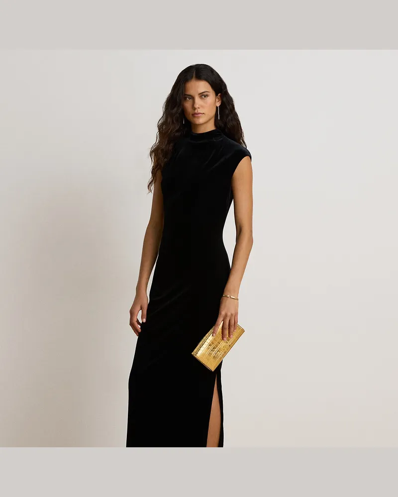 Ralph Lauren Stretchsamt-Kleid mit Halbrollkragen Black