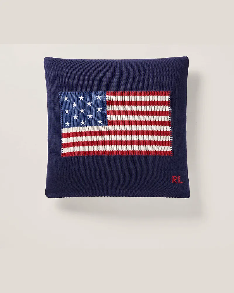 Ralph Lauren Home Baumwoll-Wurfkissen mit RL-Flagge Blue