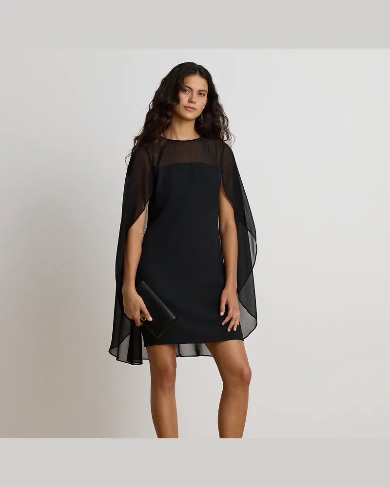 Ralph Lauren Cape-Cocktailkleid aus Georgette Black
