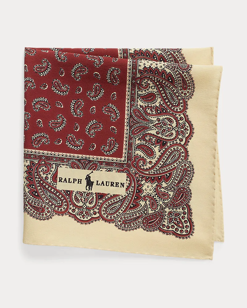 Ralph Lauren Paisley Silk Crepe Pocket Square Red