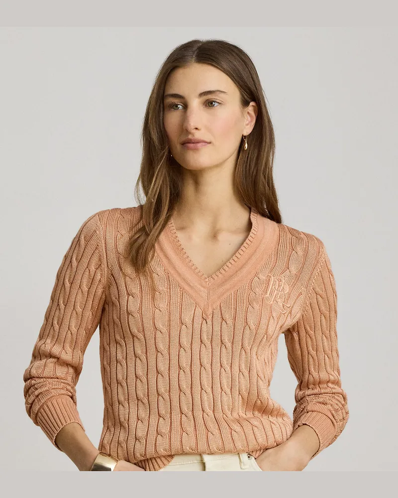 Ralph Lauren Cricket-Pullover mit Zopfmuster Pink