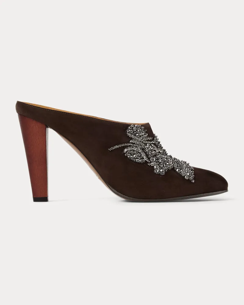 Ralph Lauren Verzierte Wildleder-Pantolette Ashtyn Brown