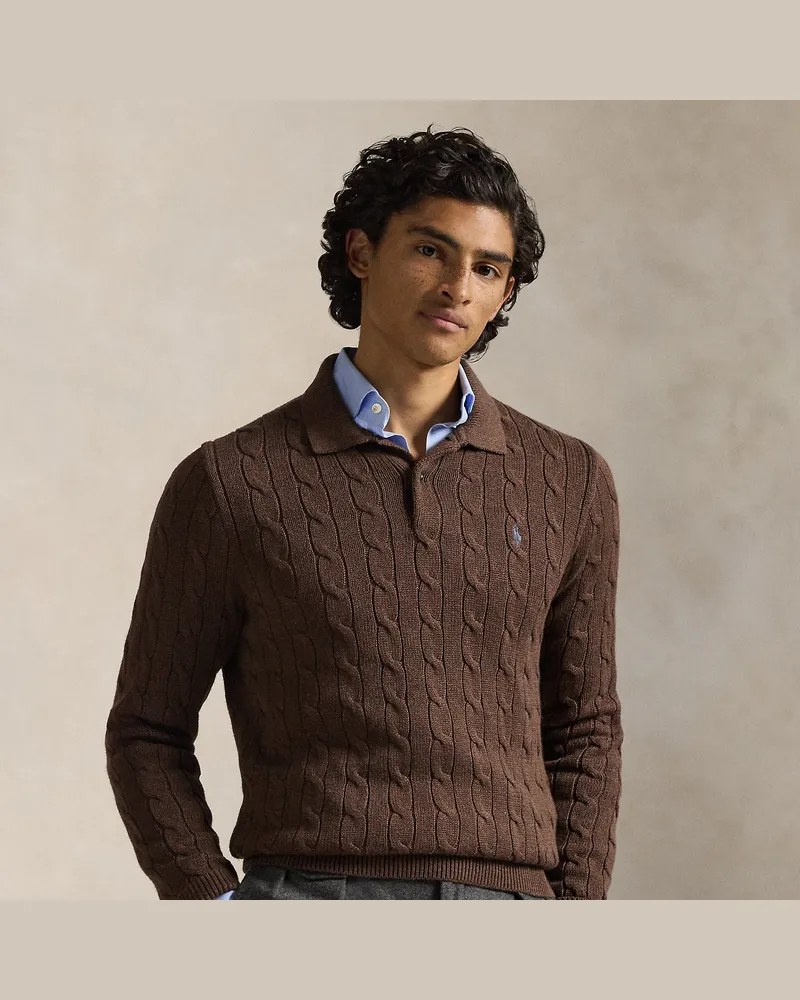 Ralph Lauren Pullover mit Polokragen und Zopfmuster Brown