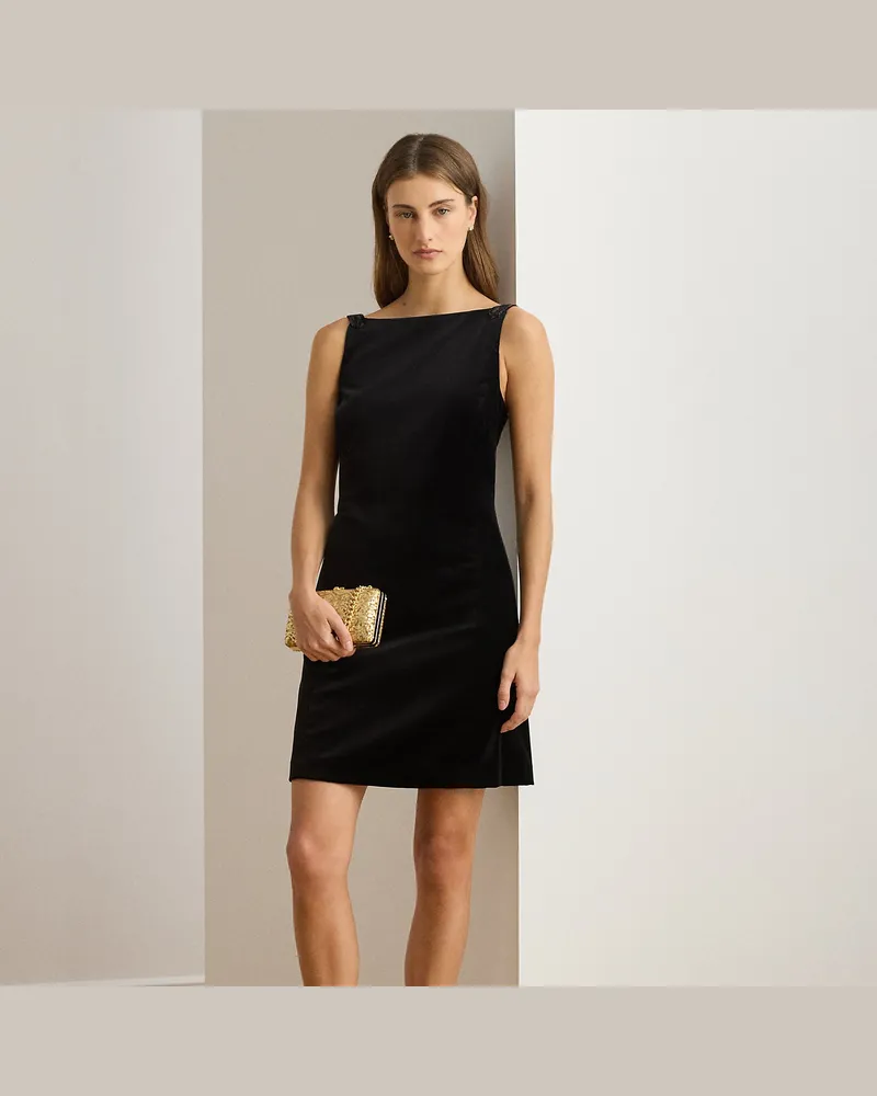 Ralph Lauren Perlenbesetztes Cocktailkleid aus Samt Black