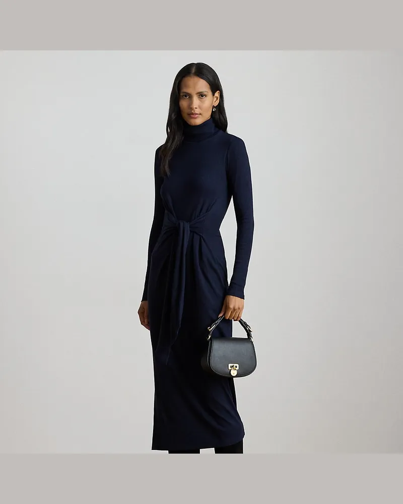 Ralph Lauren Kurzgrößen - Rollkragenkleid mit Schnürung vorne Blue