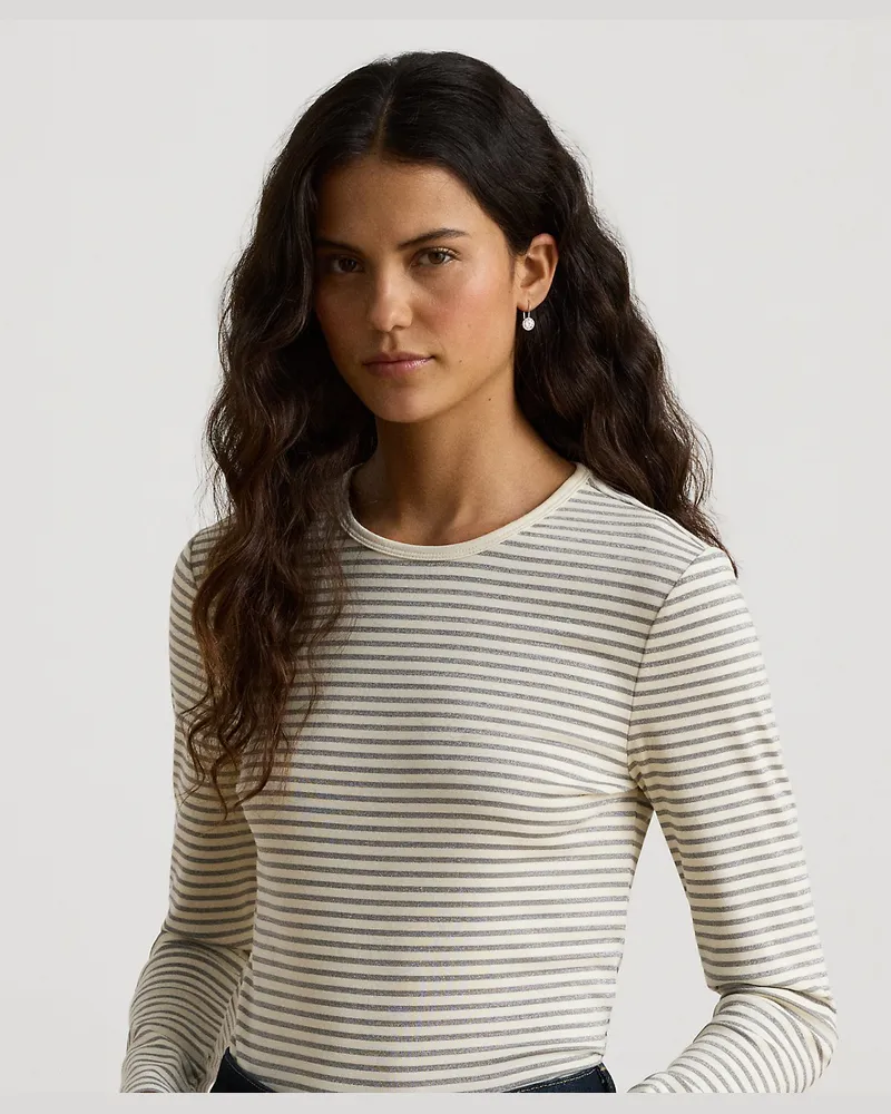 Ralph Lauren Langärmliges T-Shirt mit Streifen Silver