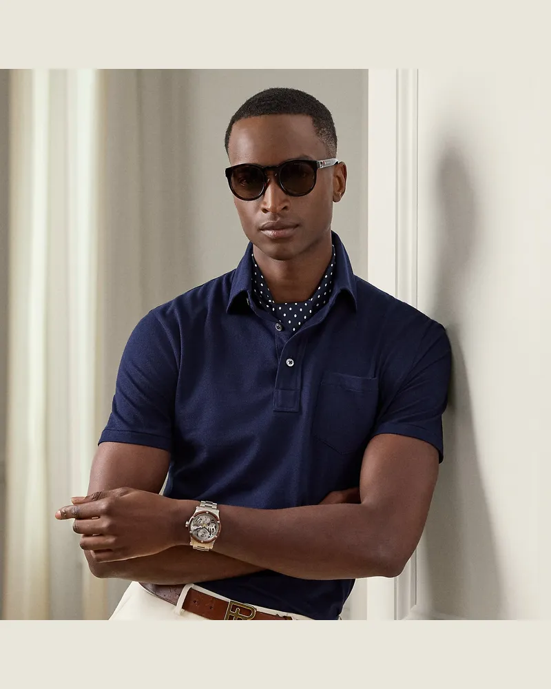 Ralph Lauren Poloshirt aus Baumwoll-Kaschmir-Piqué Blue