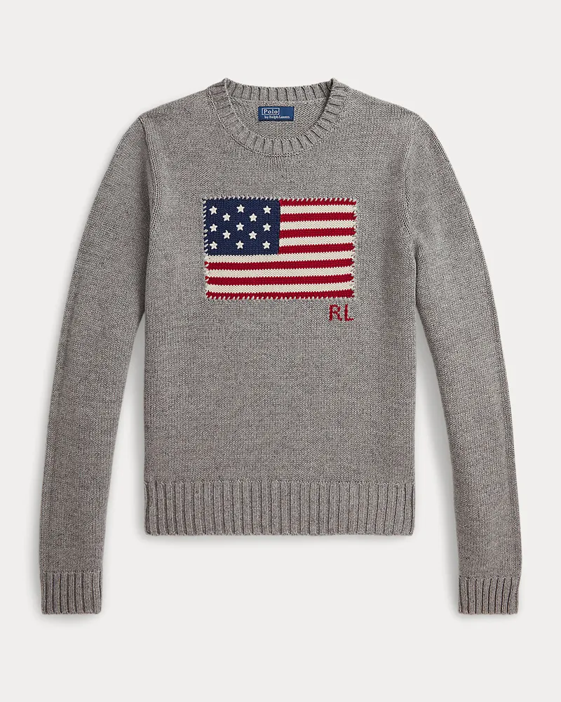 Ralph Lauren Rundhalspullover mit Flagge Grey