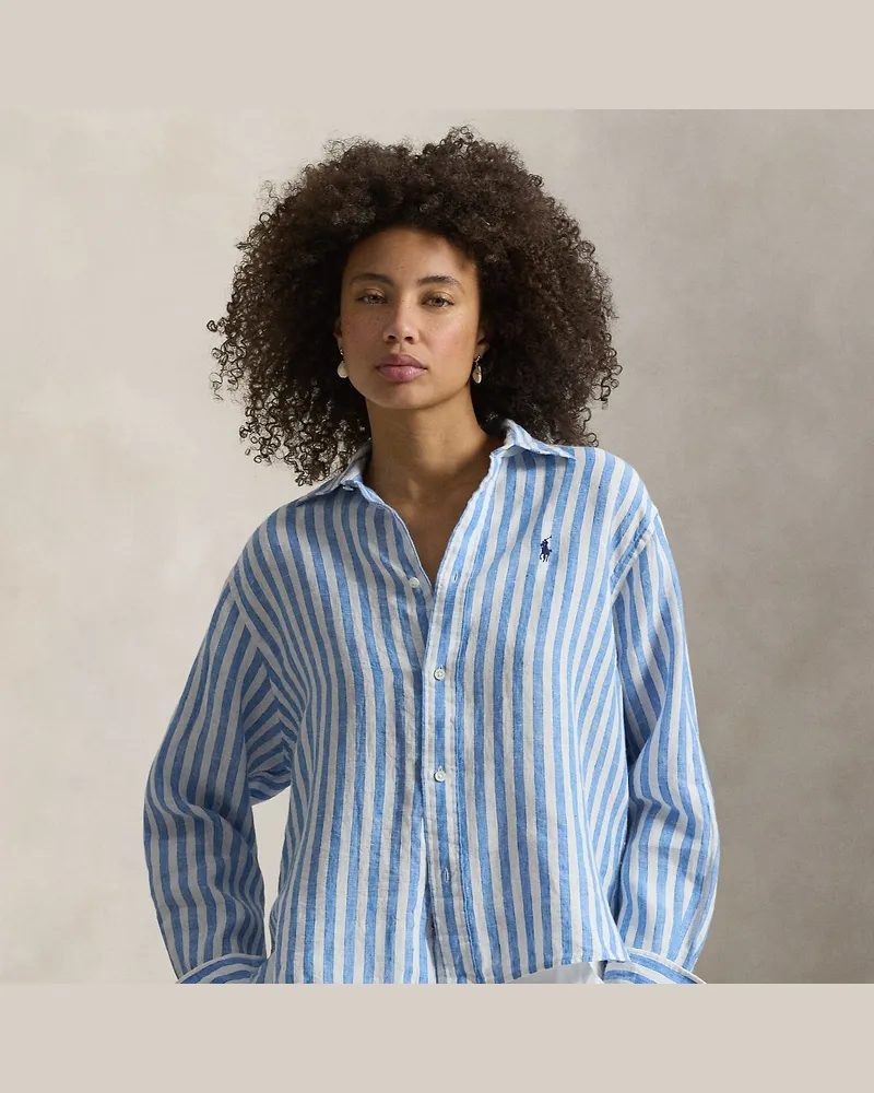 Ralph Lauren Weites Leinenhemd mit Streifen Blue