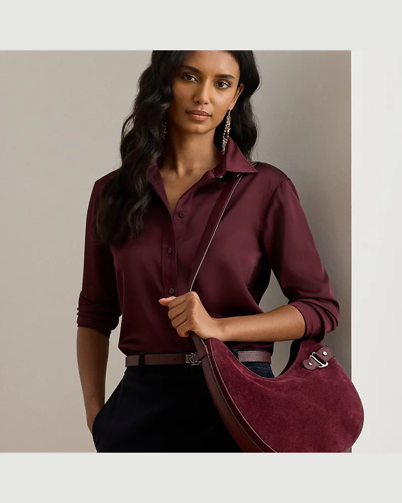Ralph Lauren Große Schultertasche Tasha aus Wildleder Red