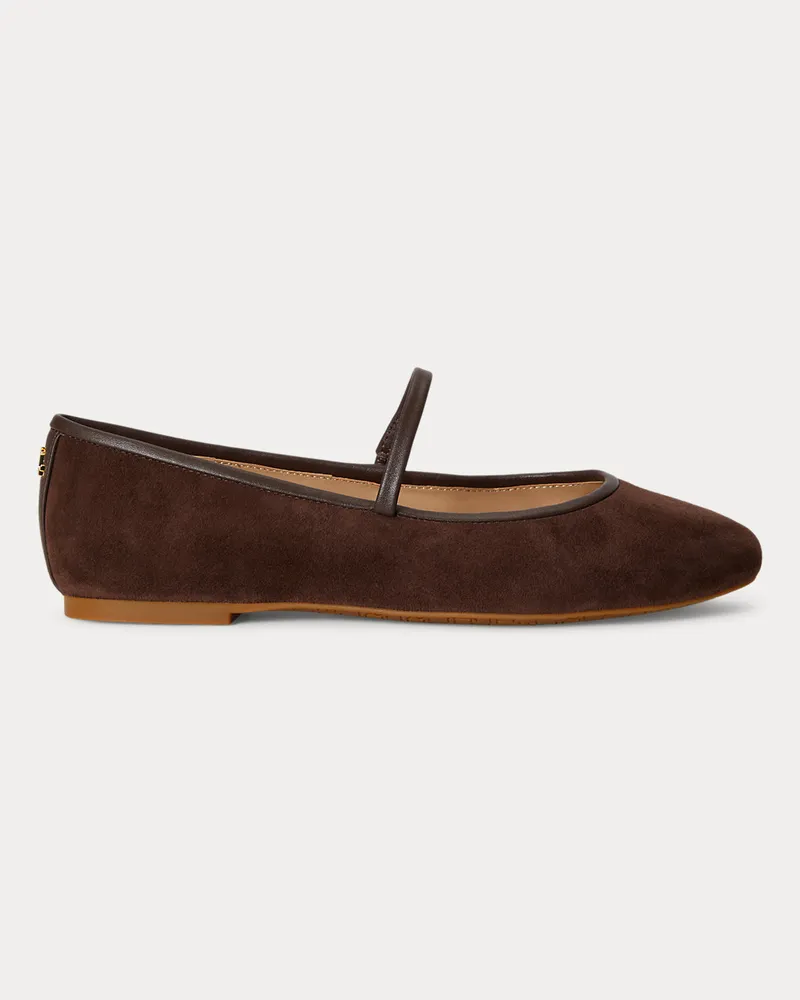 Ralph Lauren Wildleder-Mary-Jane Jayna mit Nappaleder Brown