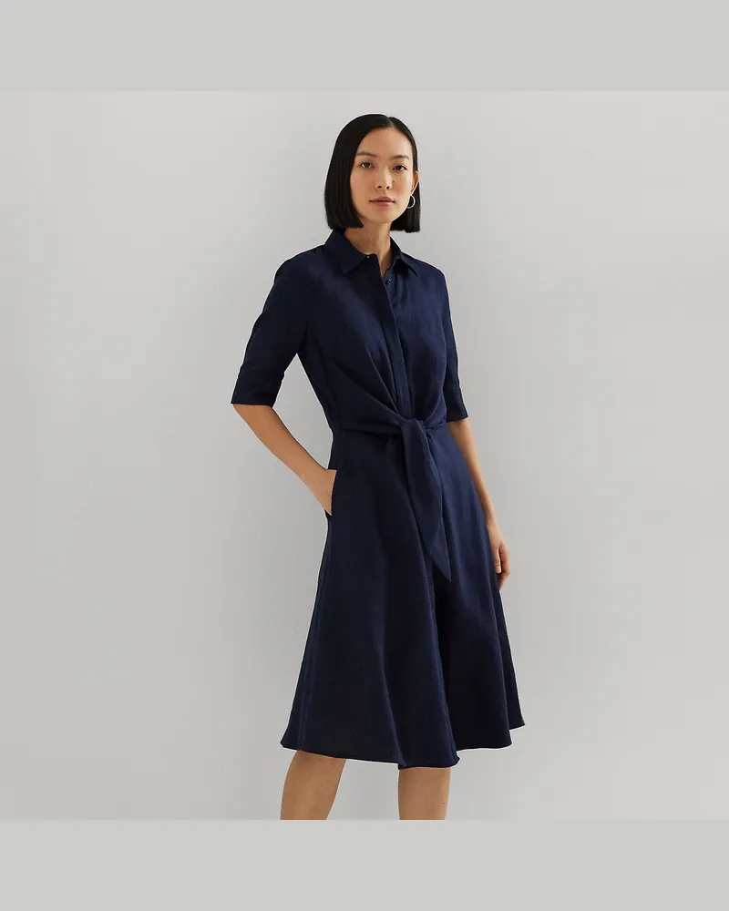 Ralph Lauren Leinenhemdkleid mit Bindedetail Blue