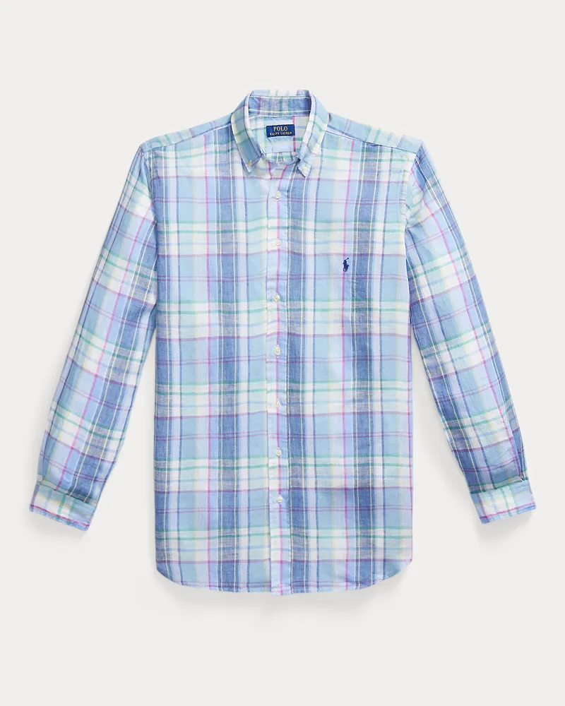 Ralph Lauren Große Größen - Kariertes Leinenhemd Blue