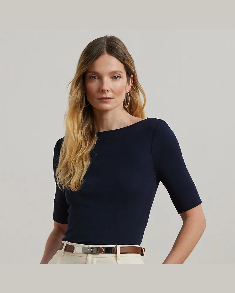 Ralph Lauren Kurzgrößen - T-Shirt mit U-Boot-Ausschnitt Blue