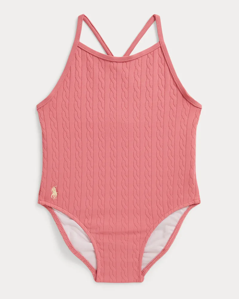 Ralph Lauren Jacquard-Badeanzug mit Mini-Zopfmuster Pink