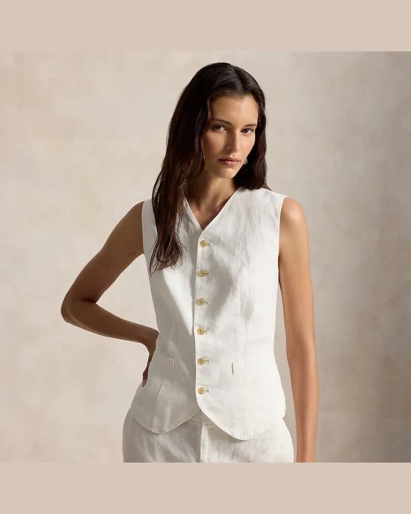 Ralph Lauren Leinenweste mit Knopfleiste White