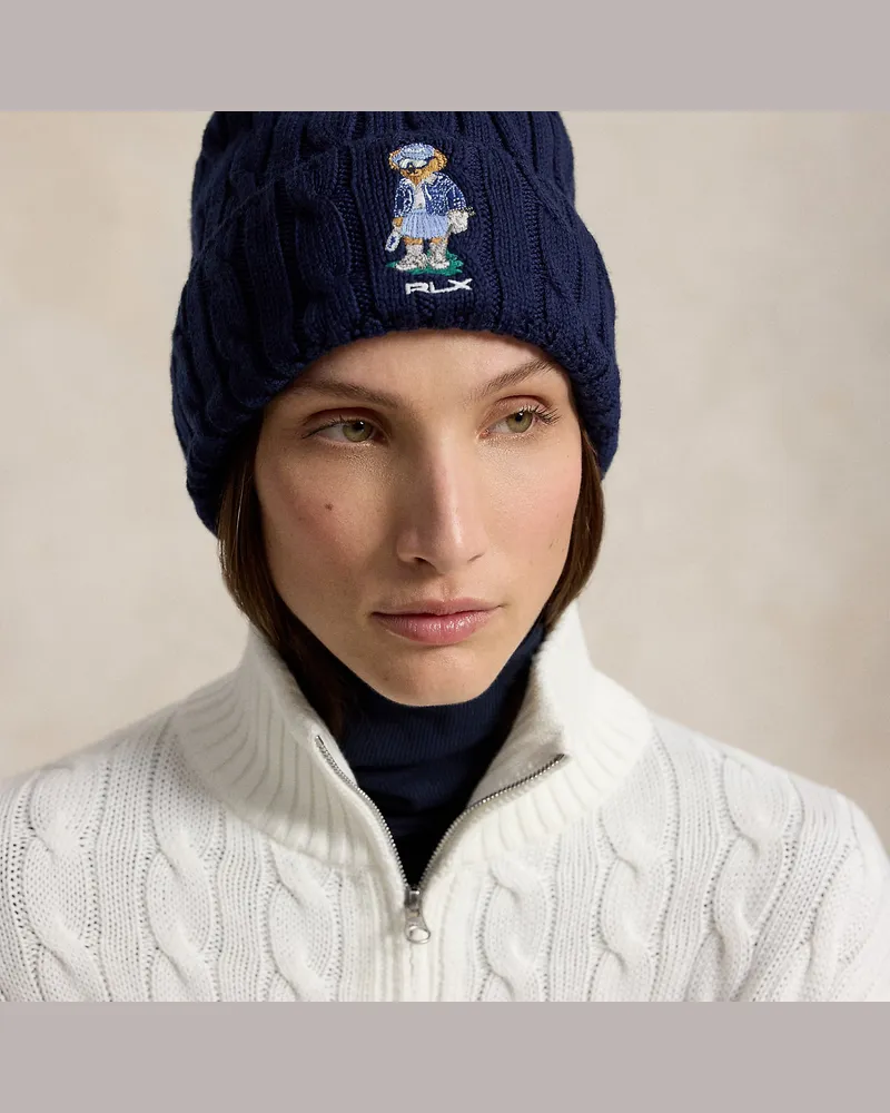 Ralph Lauren Mütze mit Zopfmuster und Golf Polo Bear Blue