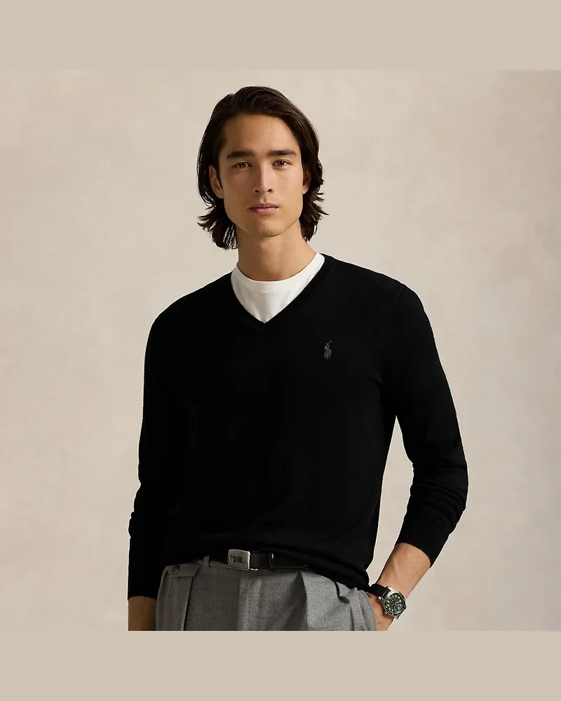 Ralph Lauren Waschbarer Slim-Fit Wollpullover Black