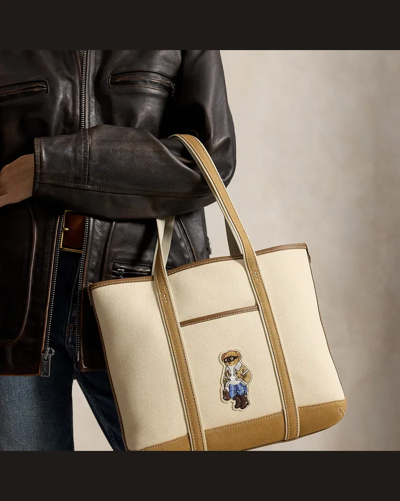 Ralph Lauren Kleine Shopper-Tragetasche mit Polo Bear Cream