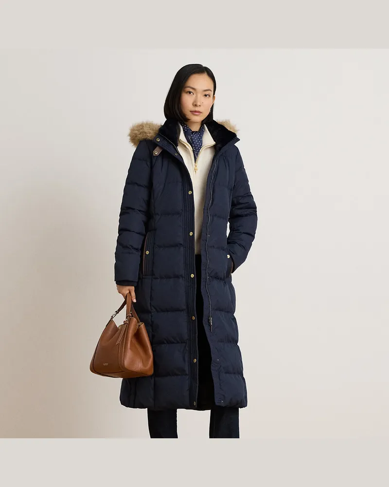 Ralph Lauren Daunen-Steppmantel mit Kapuze und Besatz Blue