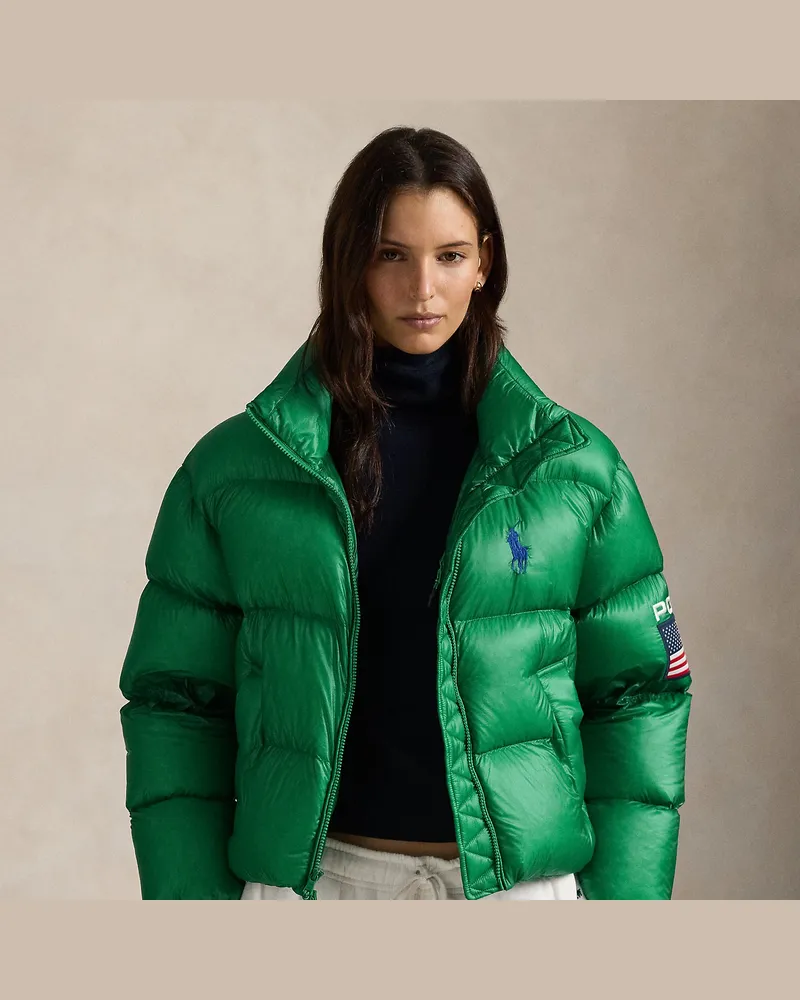 Ralph Lauren Daunen-Pufferjacke mit US-Flagge Green