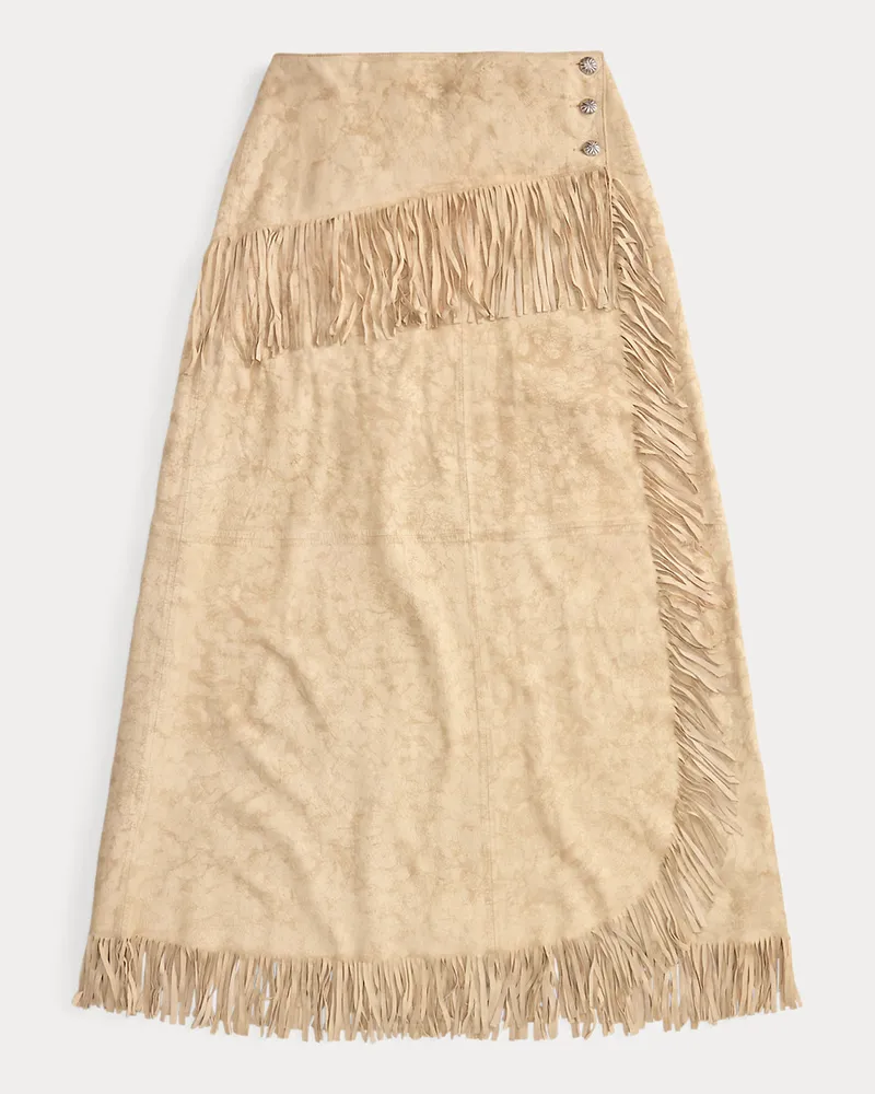 Ralph Lauren Wildleder-Wickelrock mit Fransenbesatz Natural