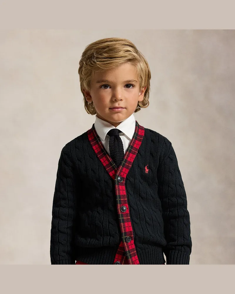 Ralph Lauren Strickjacke mit Zopfmuster und Besatz Black