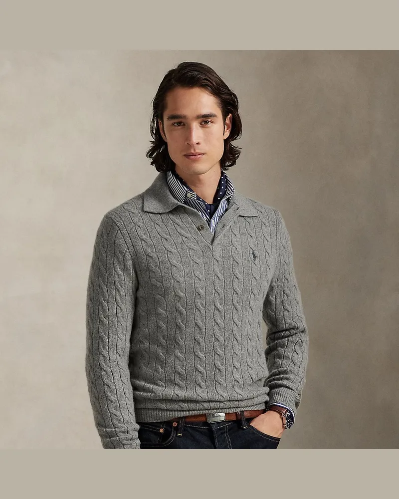 Ralph Lauren Woll-Kaschmir-Pullover mit Zopfmuster Grey