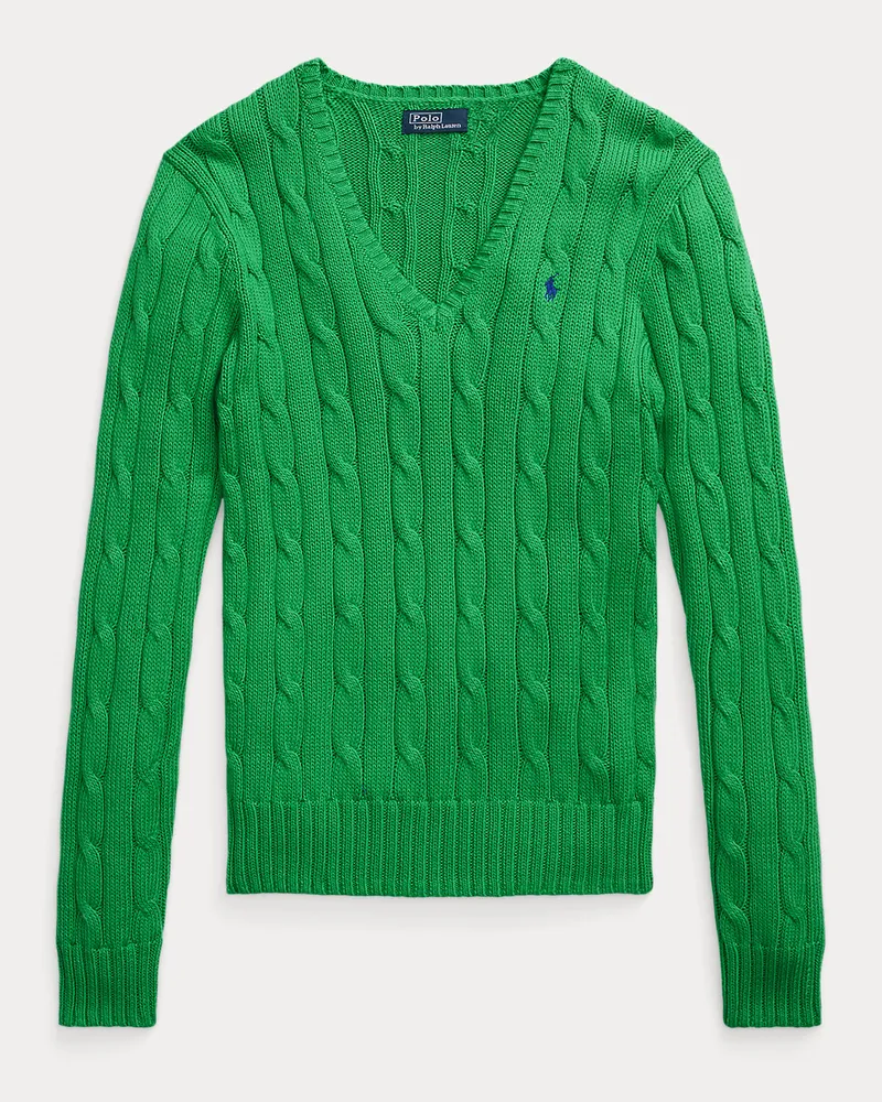 Ralph Lauren Zopfmusterpullover mit V-Ausschnitt Green