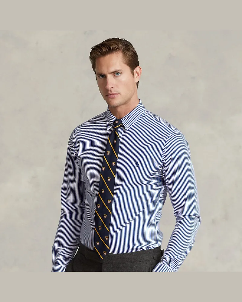 Ralph Lauren Gestreiftes Slim-Fit Hemd aus Popeline Blue