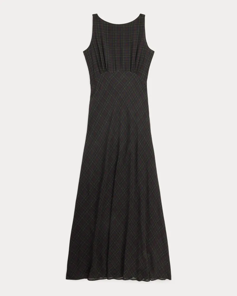 Ralph Lauren Kariertes Kleid aus Seidengeorgette Red