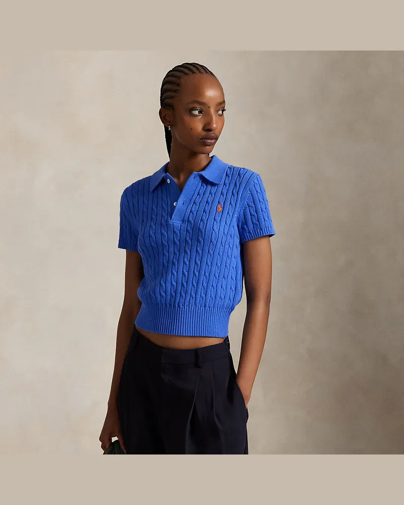 Ralph Lauren Verkürztes Poloshirt mit Zopfmuster Blue