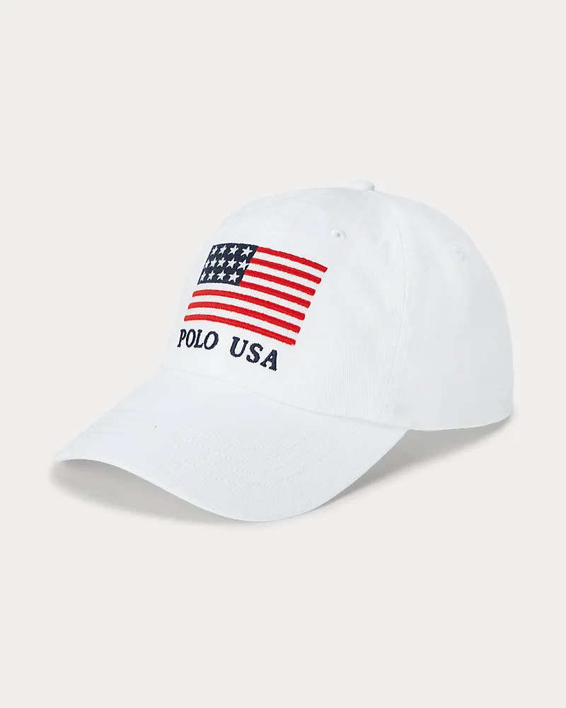 Ralph Lauren Twill Baseballkappe Mit Flagge White