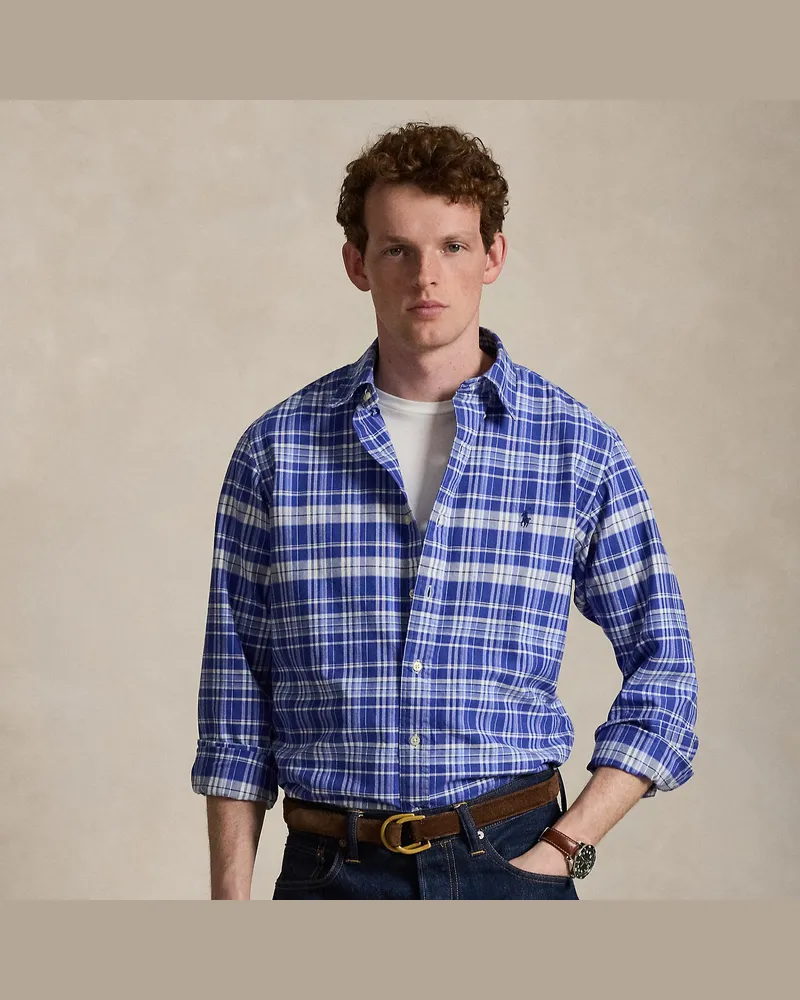 Ralph Lauren Kariertes Custom-Fit Oxfordhemd Blue
