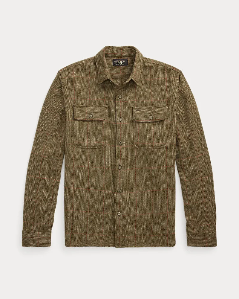 Ralph Lauren Fischgrat-Arbeitshemd mit Wildleder Brown