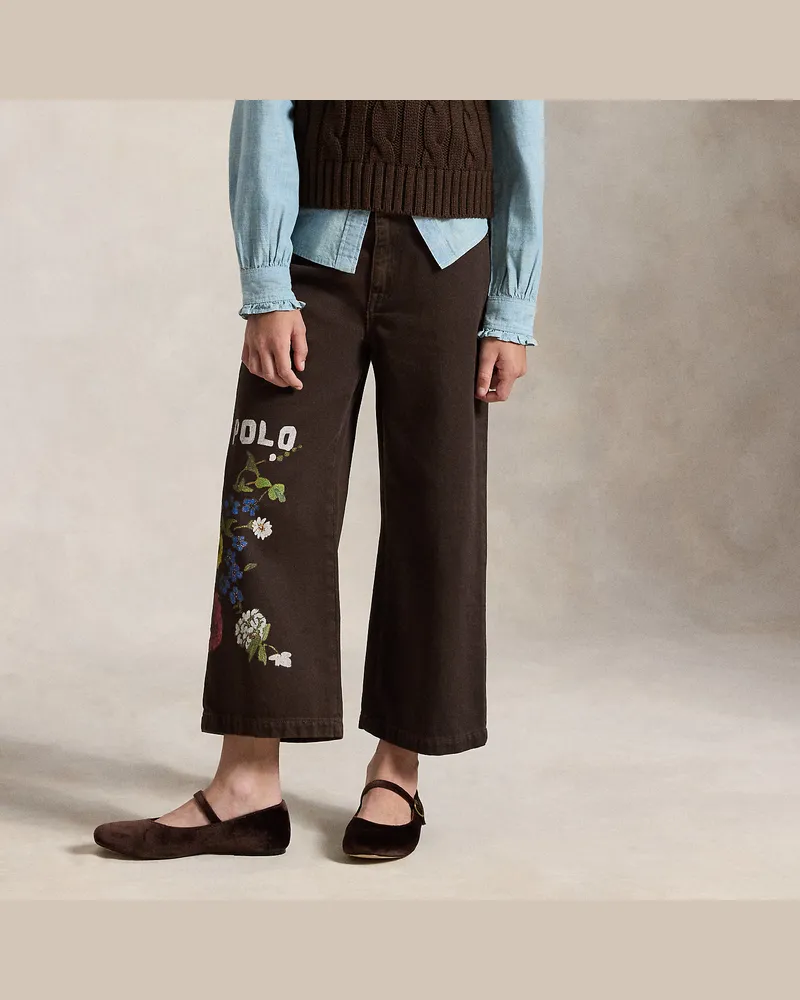 Ralph Lauren Geblümte 7/8-Jeans mit weitem Bein Brown