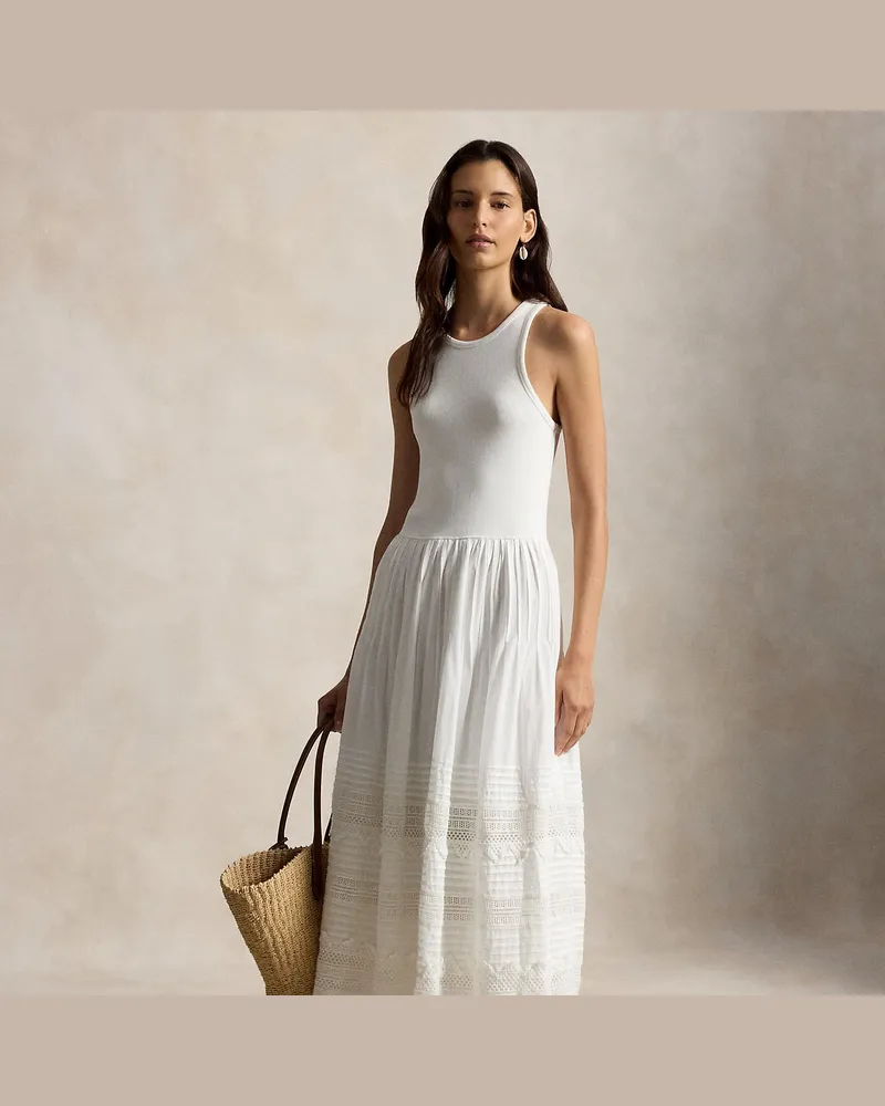 Ralph Lauren Trägerkleid mit Spitzenbesatz White
