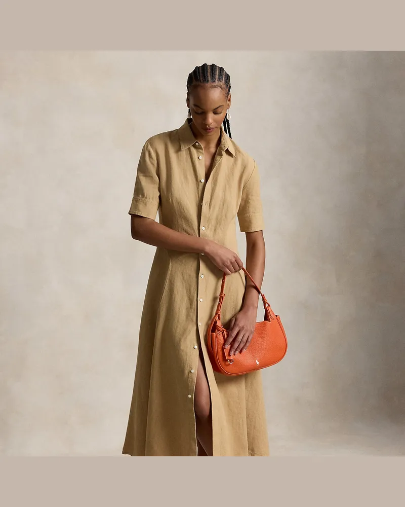 Ralph Lauren Leinen-Hemdkleid im Bahnen-Design Tan
