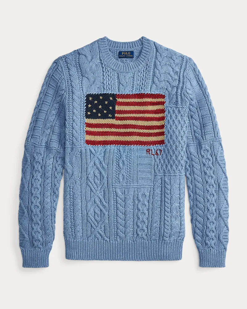 Ralph Lauren Aran-Strickpullover mit Flagge Blue
