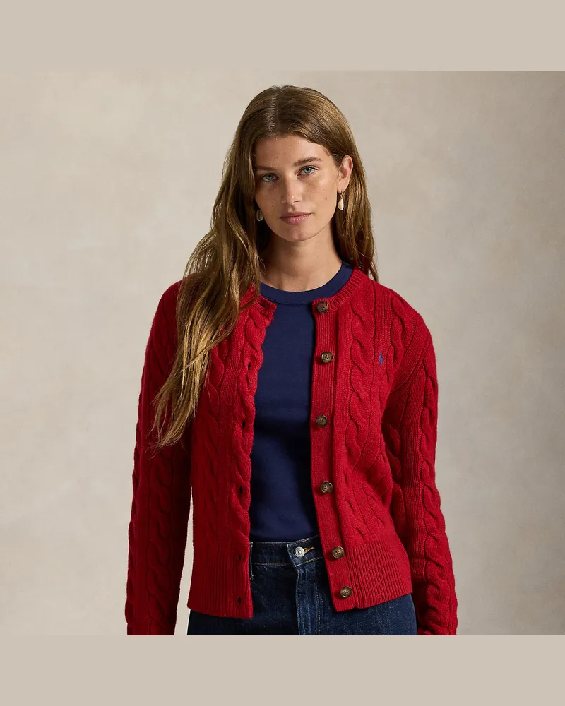 Ralph Lauren Woll-Kaschmir-Strickjacke mit Zopfmuster Red
